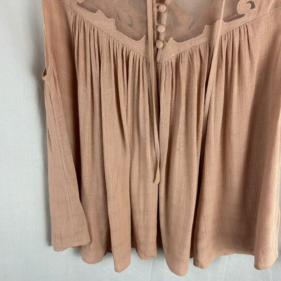 Free People Western Romance Mesh Applique Shirt Women Small Pink Flowy Lace - Picture 4 of 8